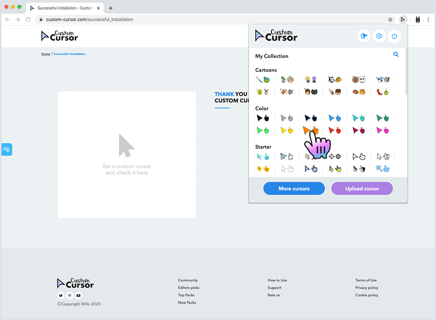 Setting the cursor into custom cursor 