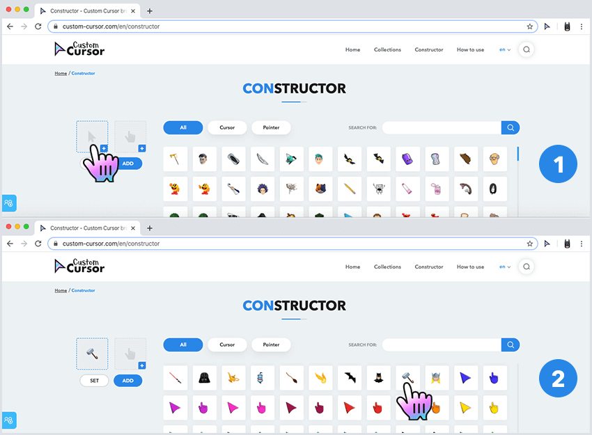 Constructor. Choosing the cursor
