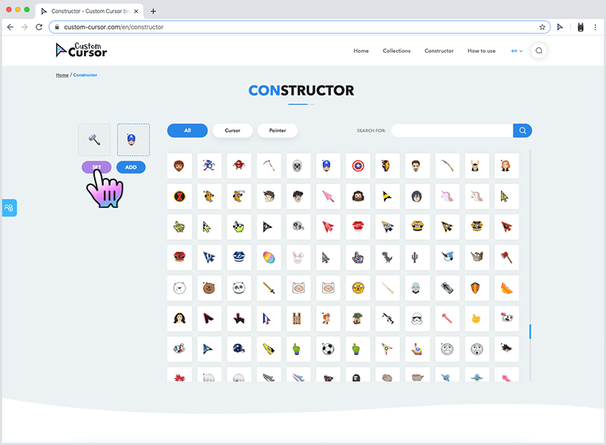 Définition de packs de Custom Cursor avec constructeur