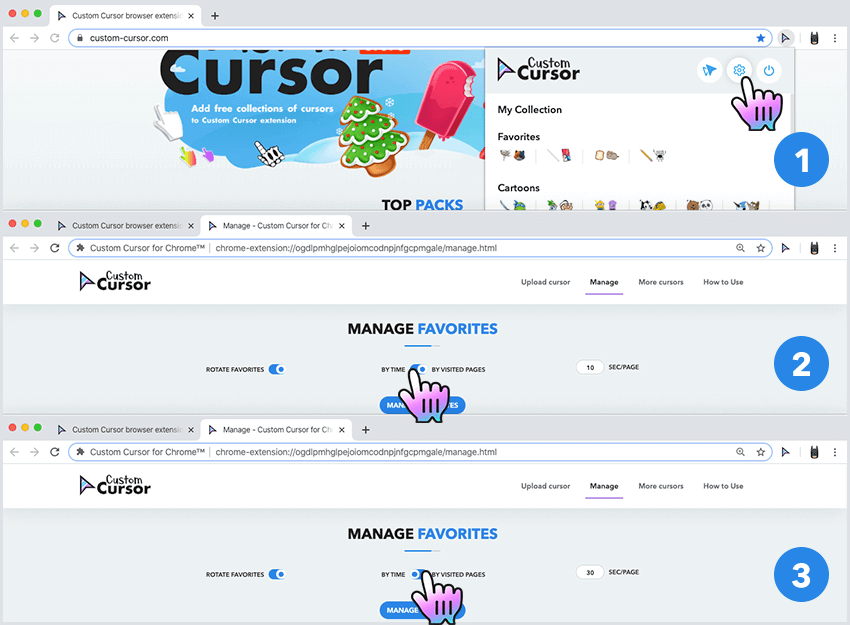 Configuration de la rotation des curseurs favoris